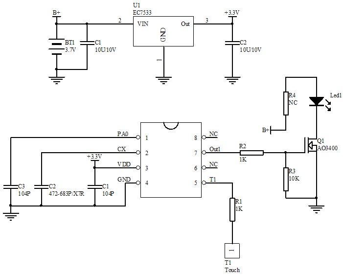 觸摸調(diào)光芯片電路